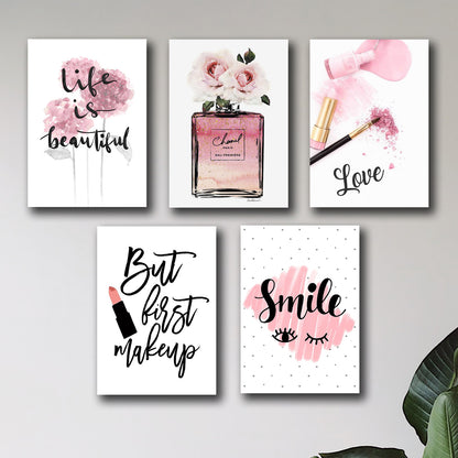 Girls Makeup Wall Art – Set of 5 Wooden Tiles