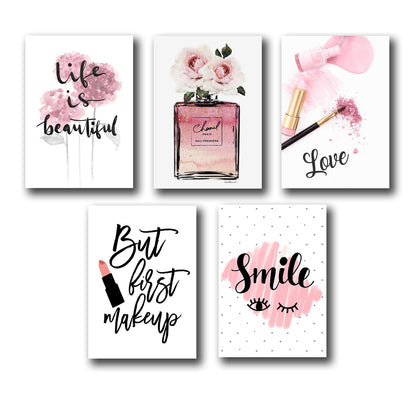 Girls Makeup Wall Art – Set of 5 Wooden Tiles