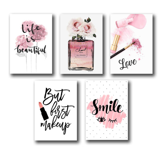 Girls Makeup Wall Art – Set of 5 Wooden Tiles
